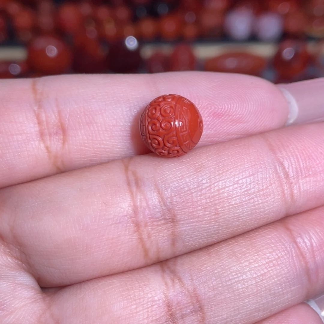 南红玛瑙未镶嵌瓦西回纹珠卡10,3