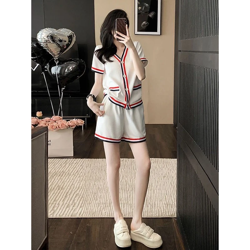 白色小香风套装女海边度假宽松休闲上衣tb时尚短裤短袖运动两件套