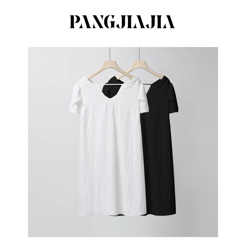 【胖佳佳】现货~白月光 短袖连衣裙夏季气质纯色宽松长裙H625Q10755