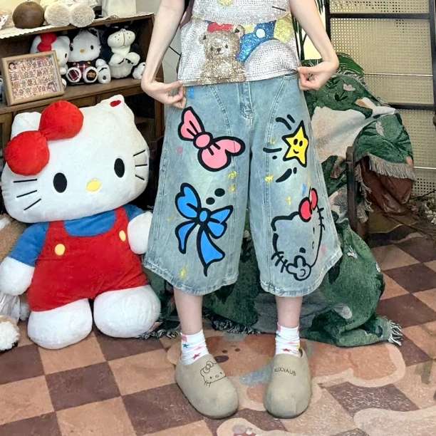 RUSHMOON【KT蓝蝴蝶结手绘七分裤】