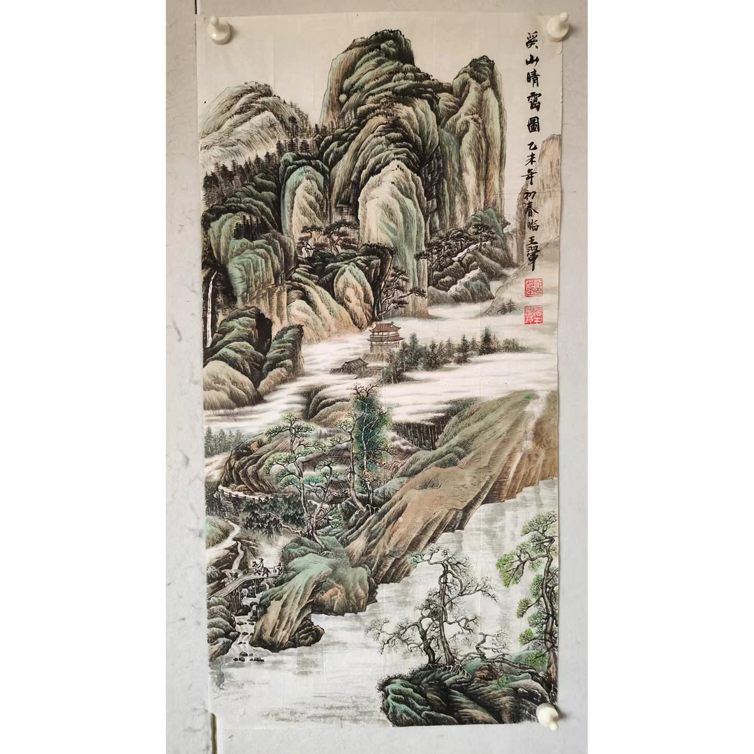 4243 纯手绘老字画《溪山晴露图》中堂  尺寸 99×50