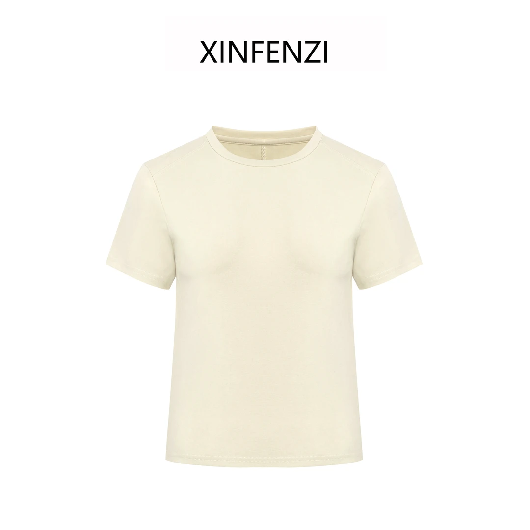 【留白】XINFENZI 拼接线条感正肩T恤 SS32832