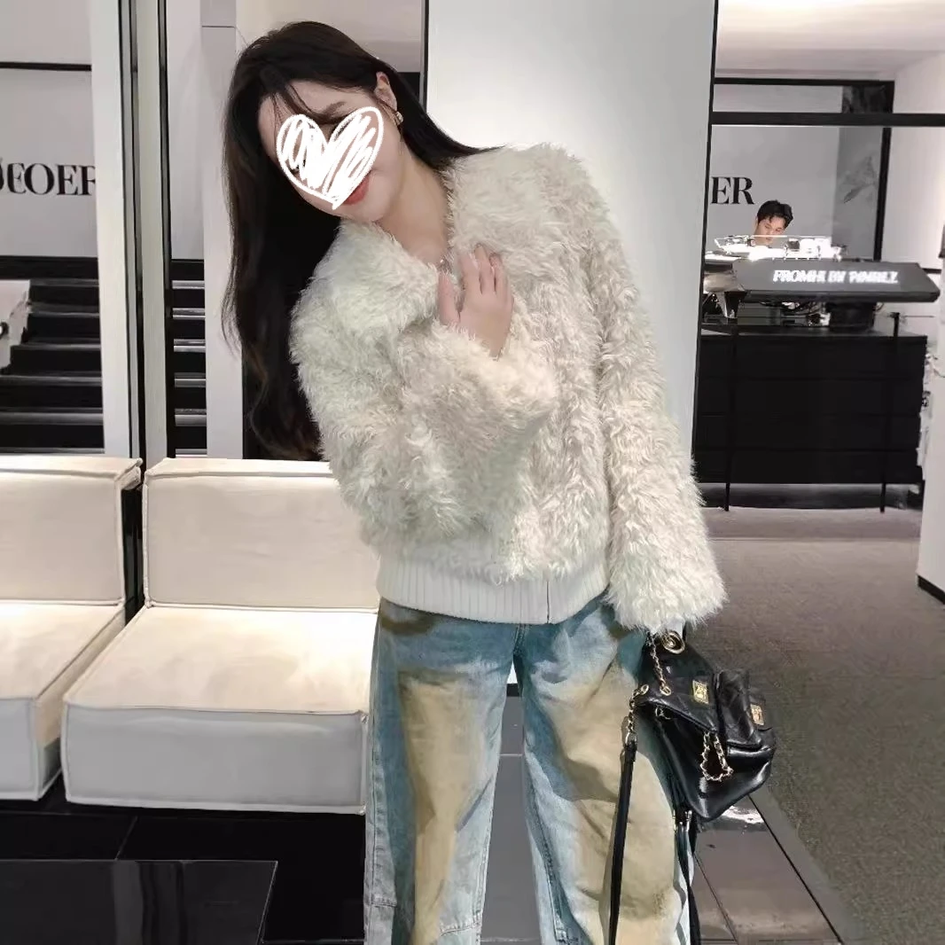 新品奶呼呼软糯毛茸茸翻领毛毛外套女冬季超好看百搭保暖短款上衣