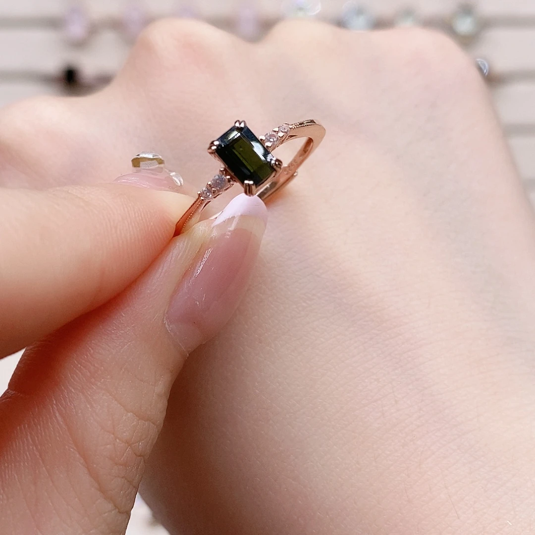 银S925镶嵌戒指碧玺戒指