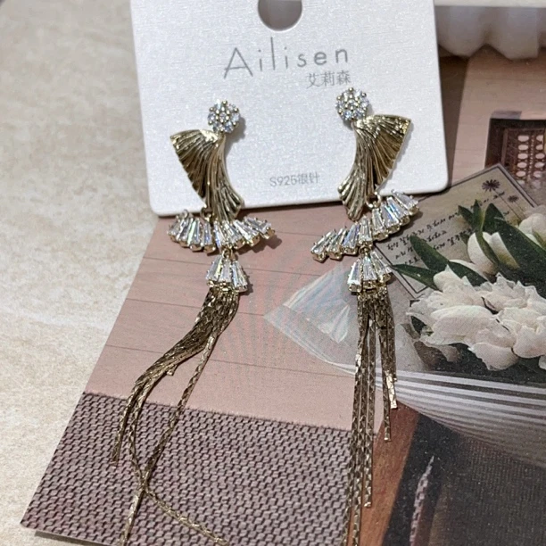 非金属亚克力耳饰 S273闪亮咖啡金色流苏耳饰