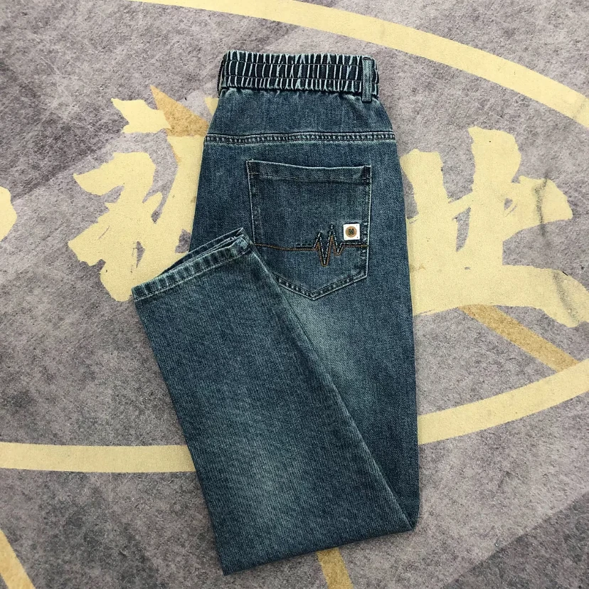 9951春季男士潮流时尚百搭舒适弹力休闲蓝色水洗牛仔直筒老爹裤