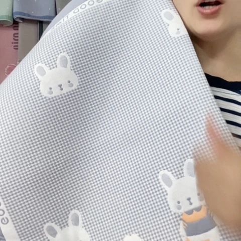 棉纱布灰色小兔子纯棉