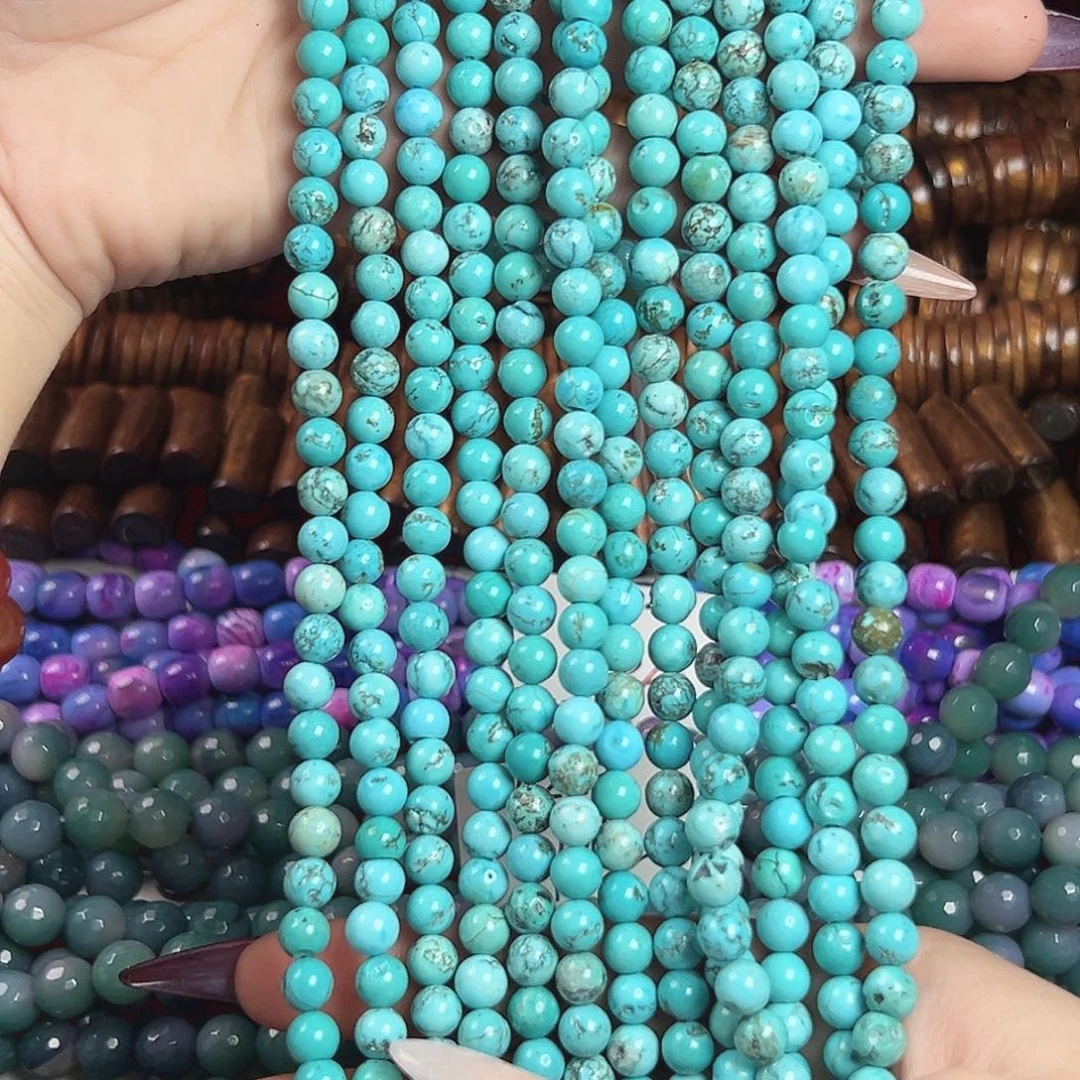 玛瑙/玉髓合金珠宝半成品a256 6.5m 薄荷蓝圆珠一条