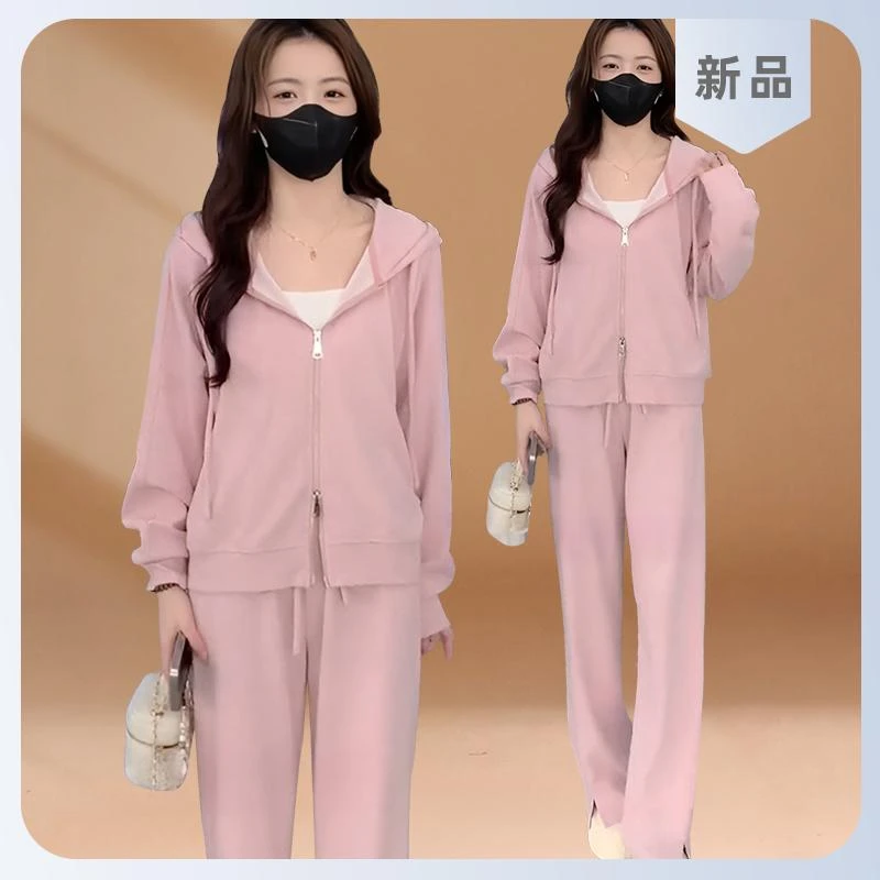 欧货时尚洋气运动卫衣套装女2025春秋连帽外套休闲阔腿裤两件套潮