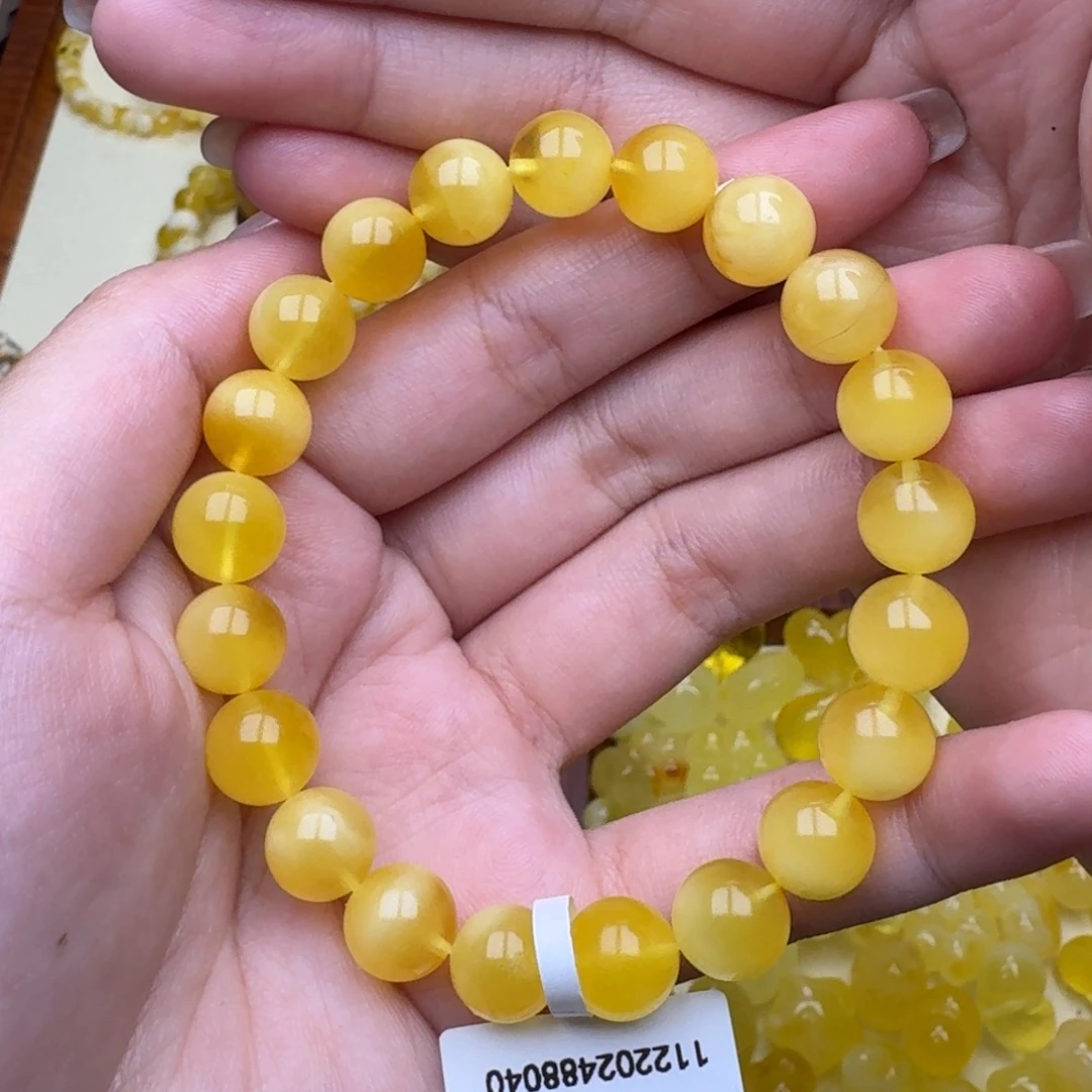 琥珀未镶嵌裸石20号特价清金白手串