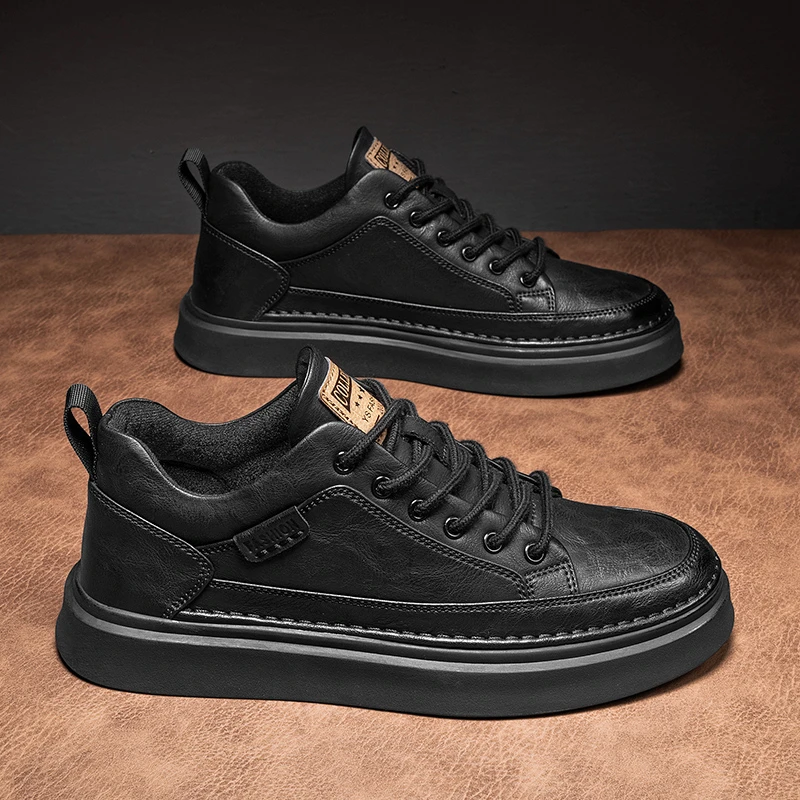 春季男鞋英伦风男士黑色板鞋软底潮流休闲皮鞋黑鞋潮鞋男款工作鞋