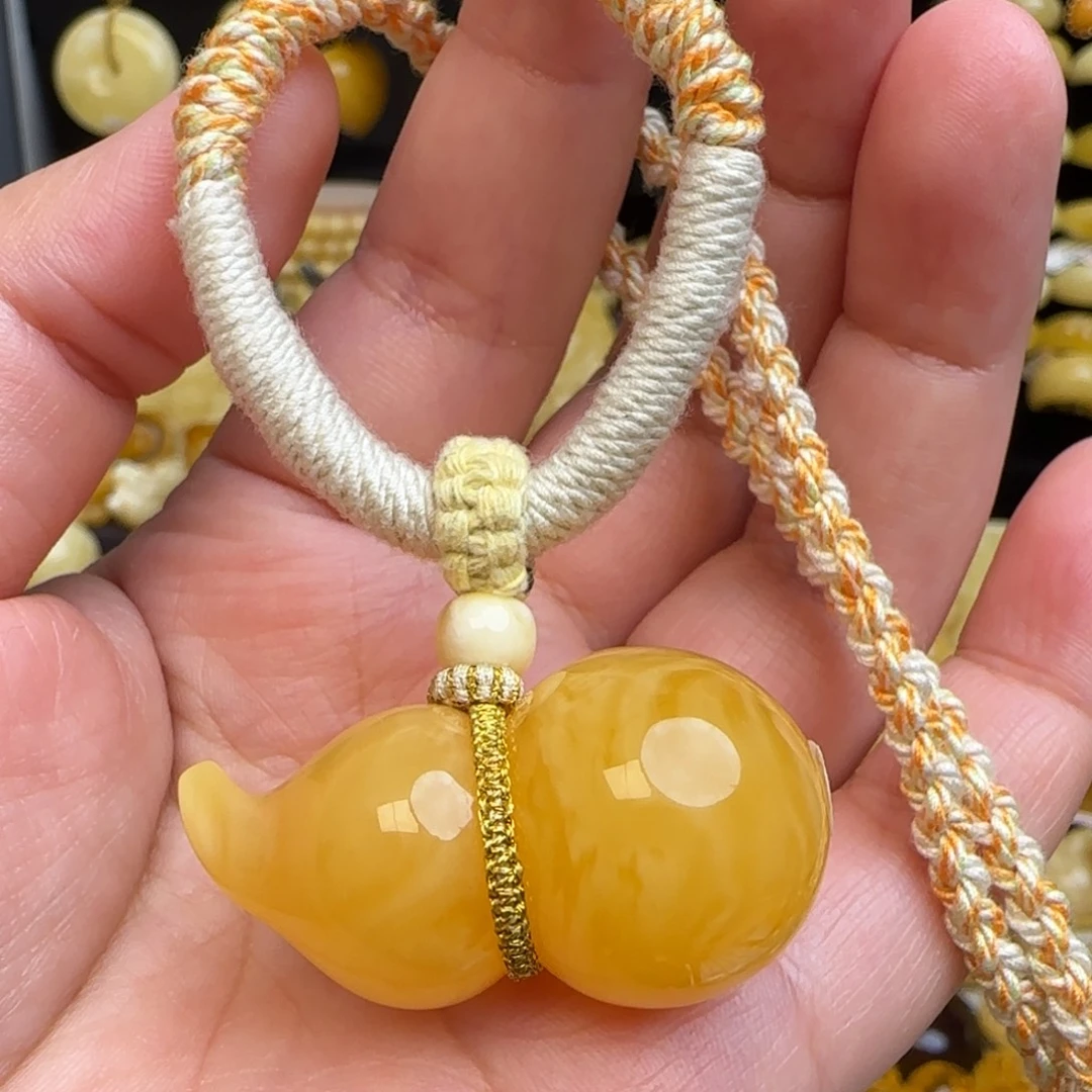 琥珀套链未镶嵌天然焦皮料蜜蜡葫芦吊坠