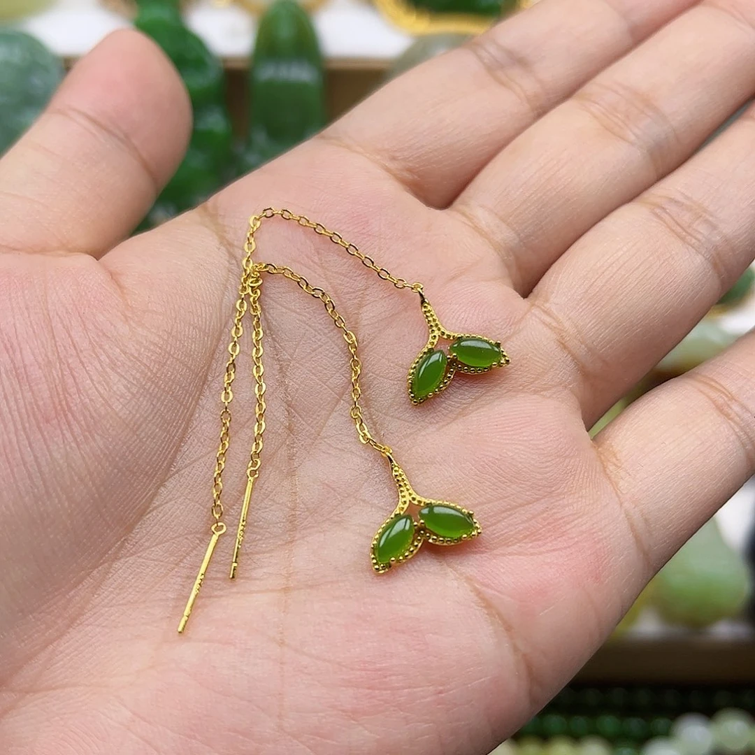 银S925镶嵌和田玉耳饰