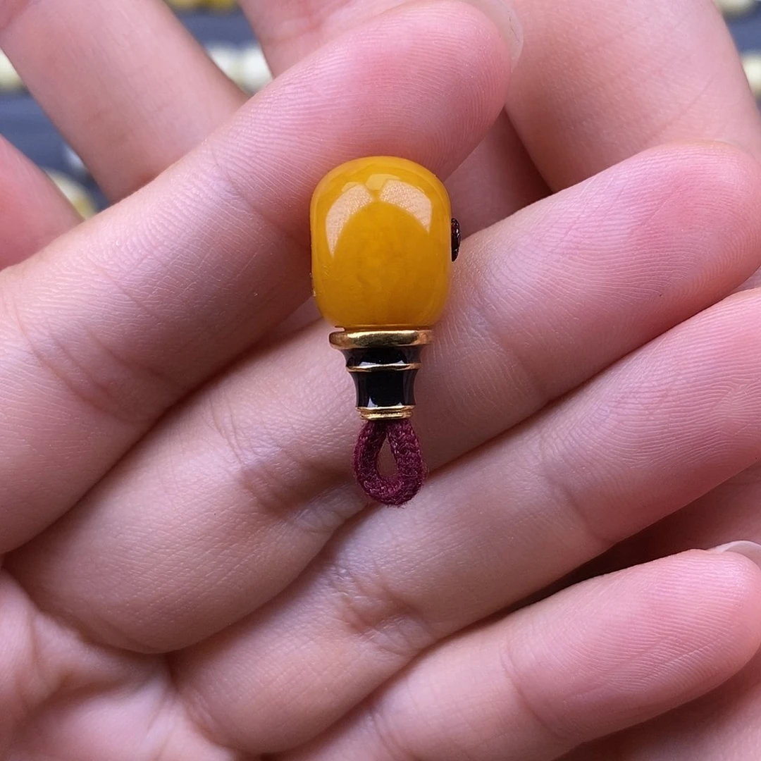 18K金镶嵌琥珀裸石11mm 蜜蜡金塔三通