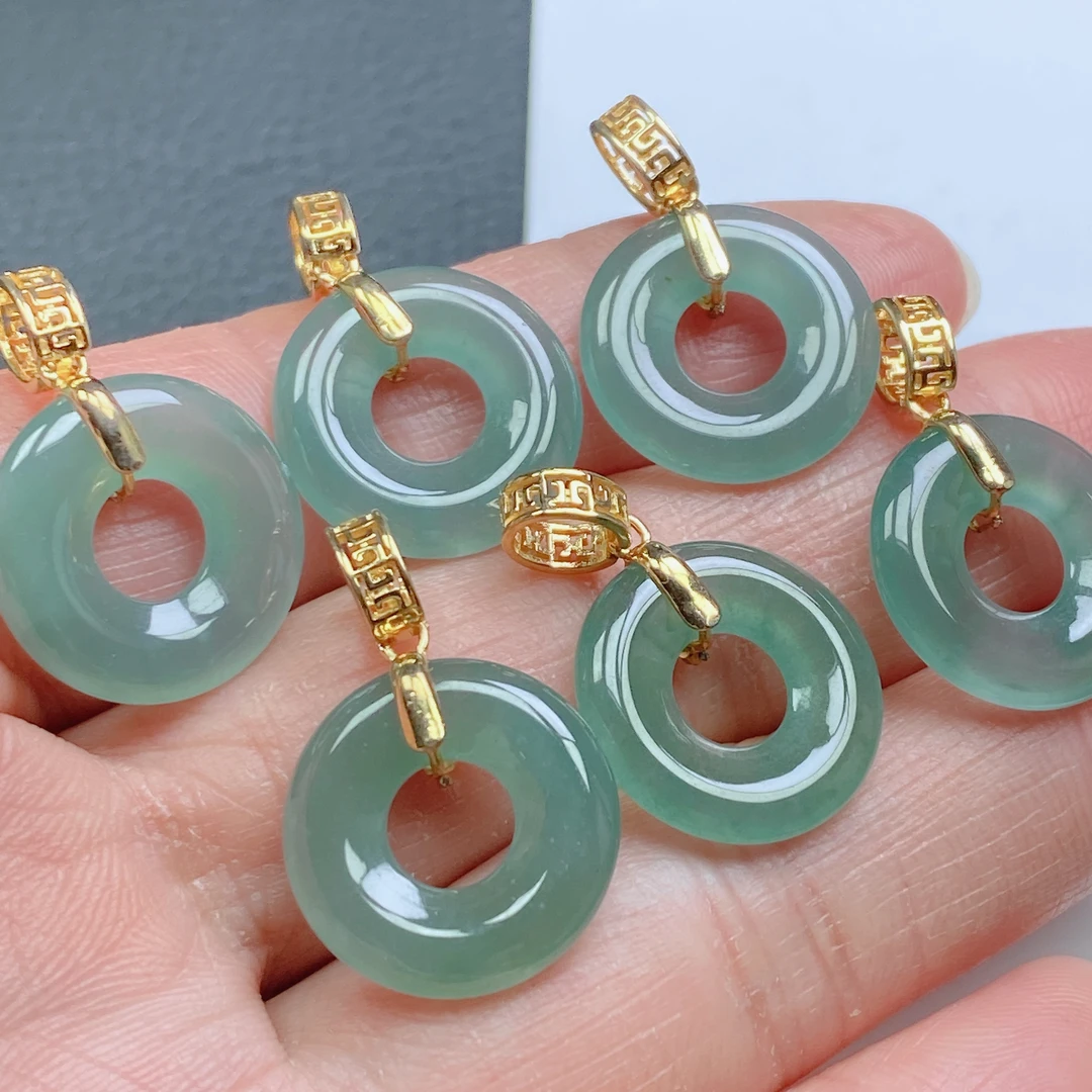 天然a货翡翠甜甜圈吊坠 冰润翡翠小甜圈玉坠挂件（多样性发货/1件)