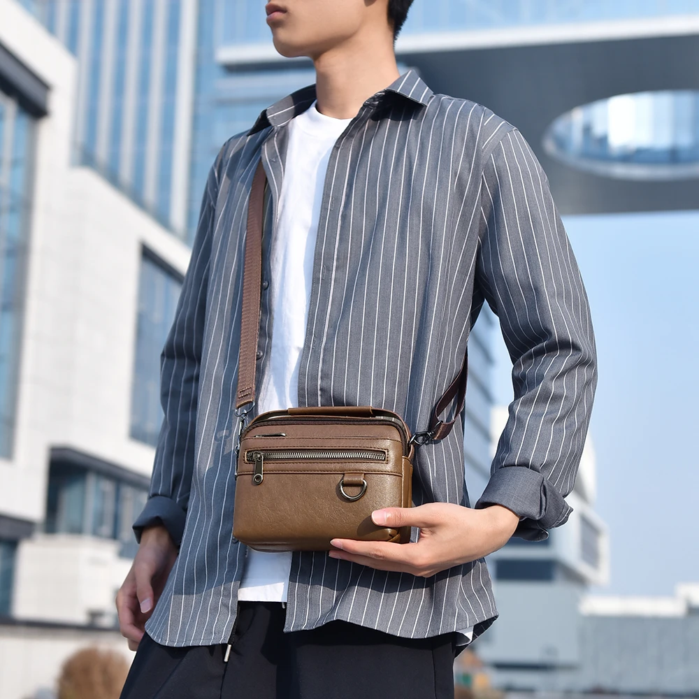 复古男士单肩包斜挎包商务通勤小包横款方形男士包包手机包
