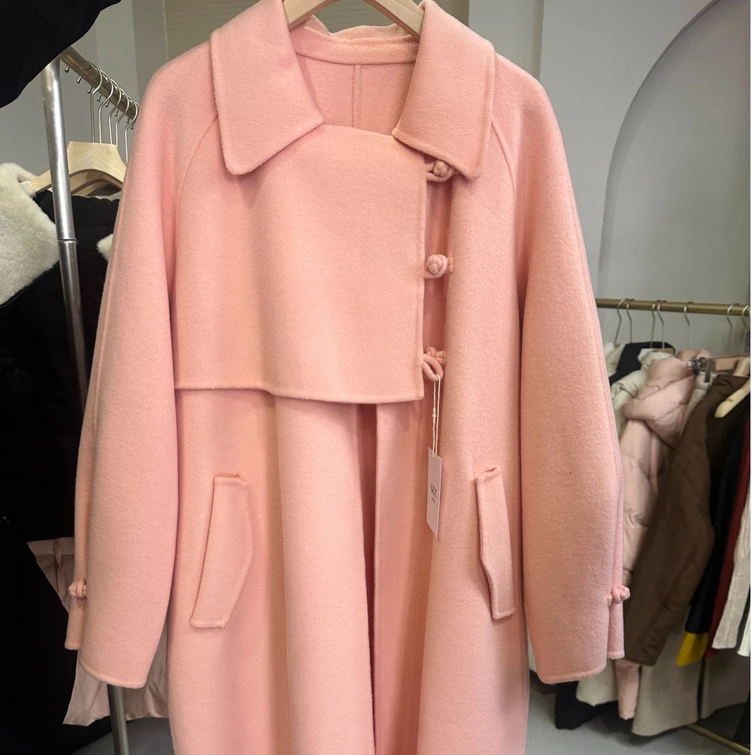 GCC 长款粉色国风大衣