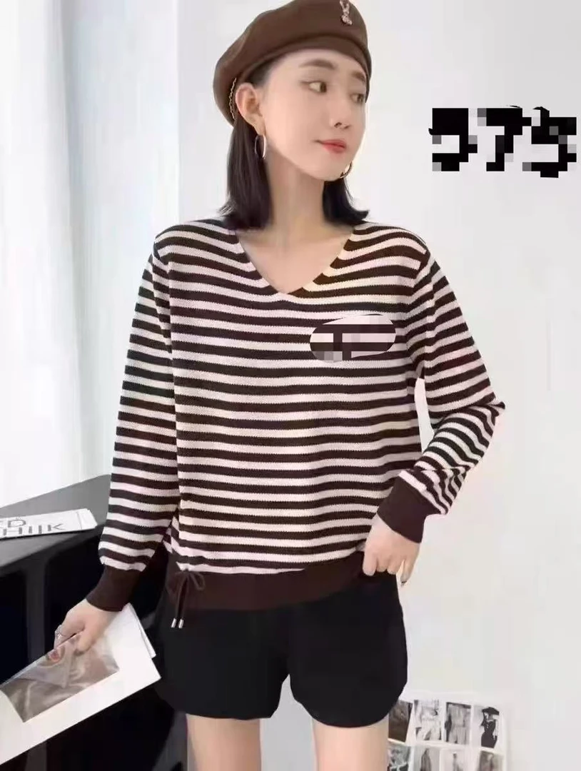 【安沐】妈妈装V领爱心条纹针织打底衫