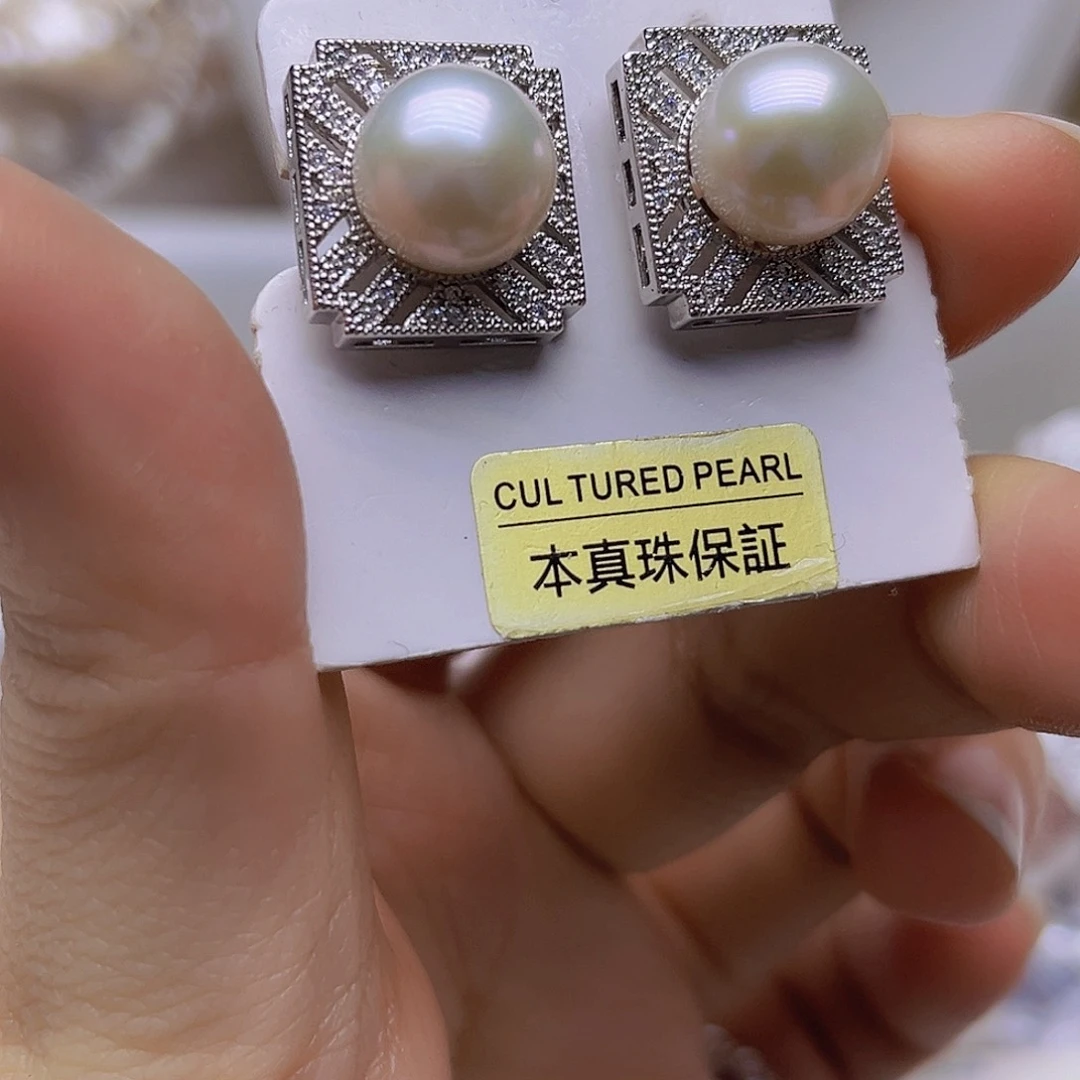 吊坠或者耳钉淡水珍珠银S925镶嵌