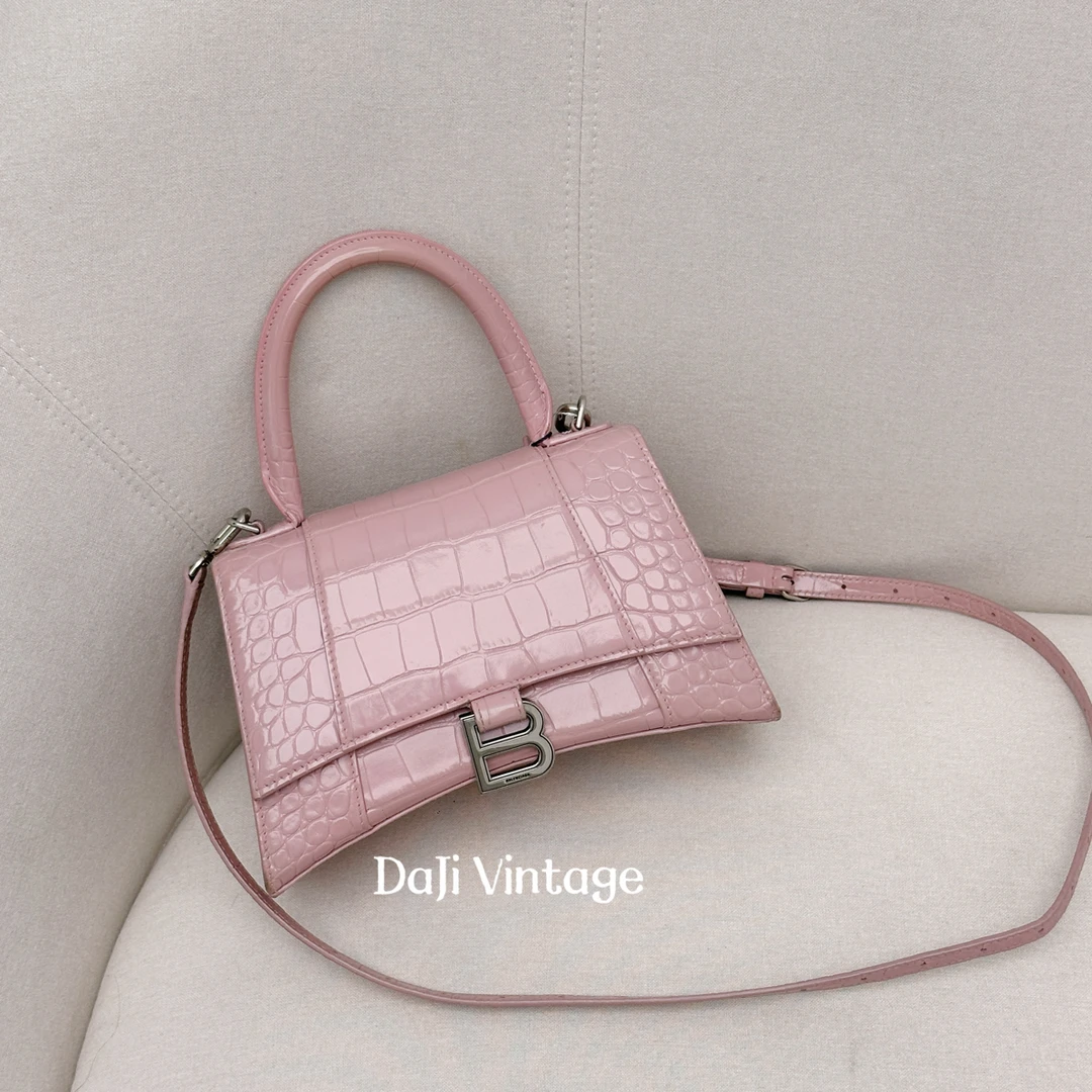 95新 Balenciaga/巴黎世家 大吉中古/巴黎世家粉银s号沙漏斜挎包