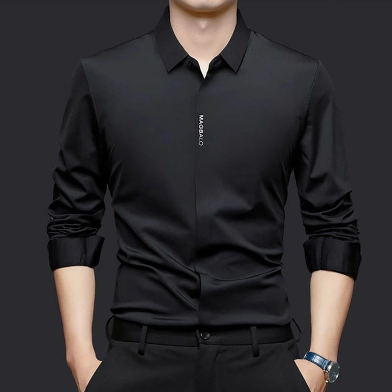 【工厂价】男士长袖衬衫纯色高弹力轻奢商务时尚免烫衬衣休闲春夏季