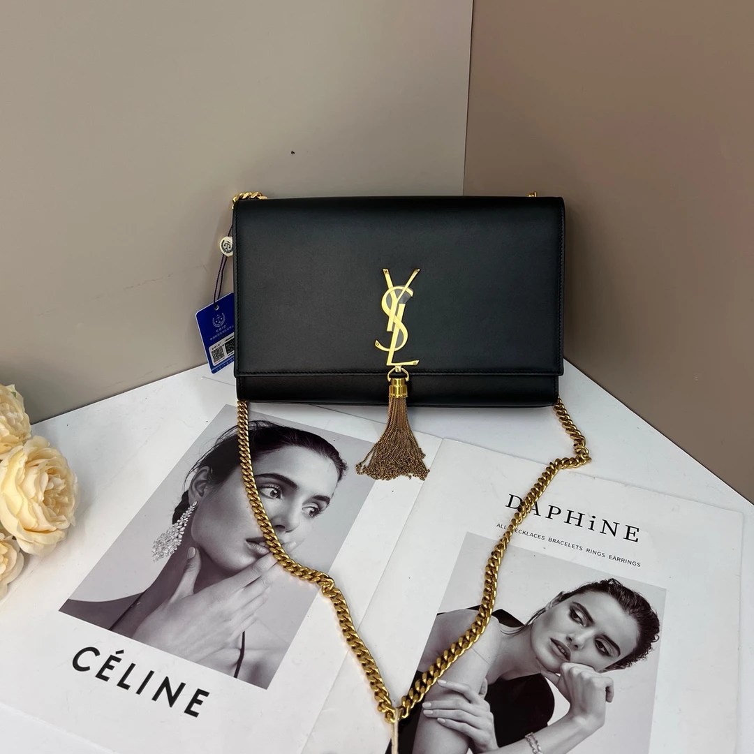 95新 YSL/圣罗兰 圣罗兰黑金流苏kate链条包