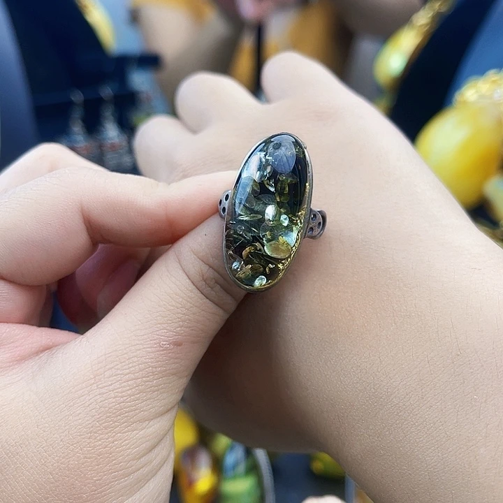 裸石琥珀银S925镶嵌