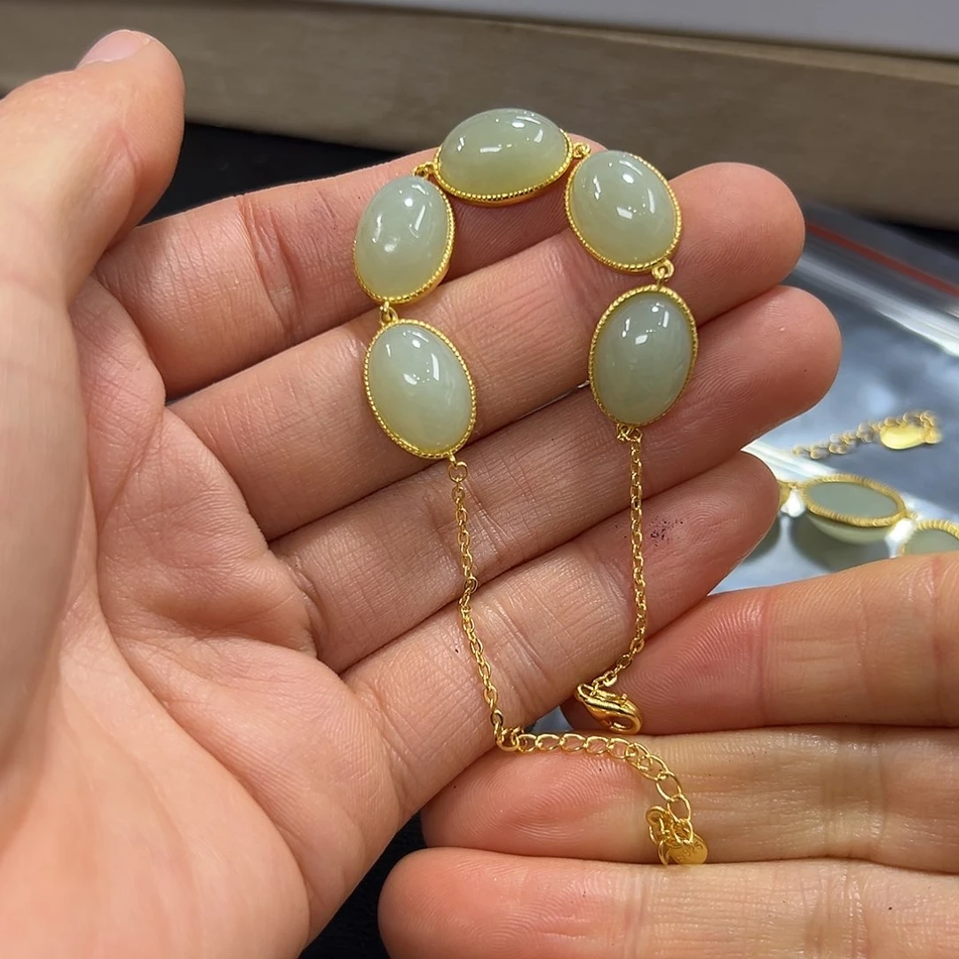 和田玉手链银S925镶嵌细**流