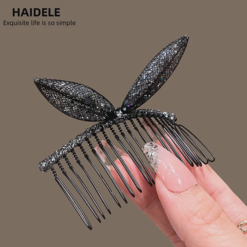 【升意鸿发饰】立体兔耳朵发夹发梳发饰女水钻蝴蝶结边夹插梳发箍