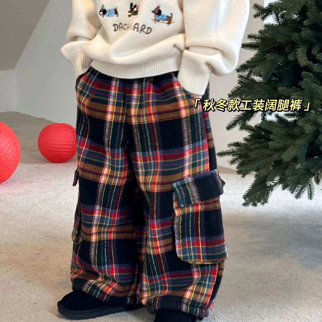 加厚童装男童冬季加绒工装裤2025新款宝宝时髦洋气百搭休闲直筒裤