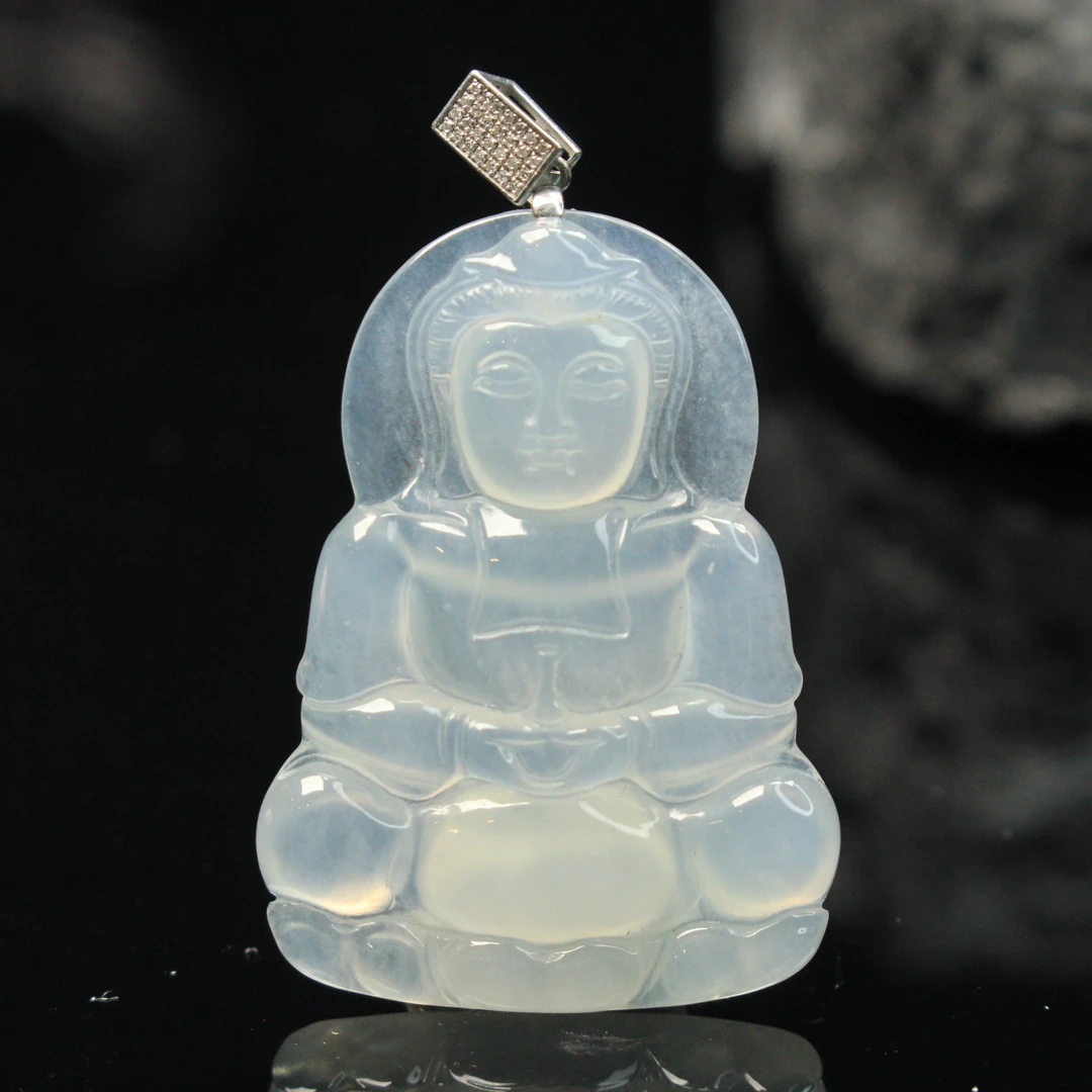 14ZB天然缅甸A货翡翠观音吊坠/100220嘉禾臻宝