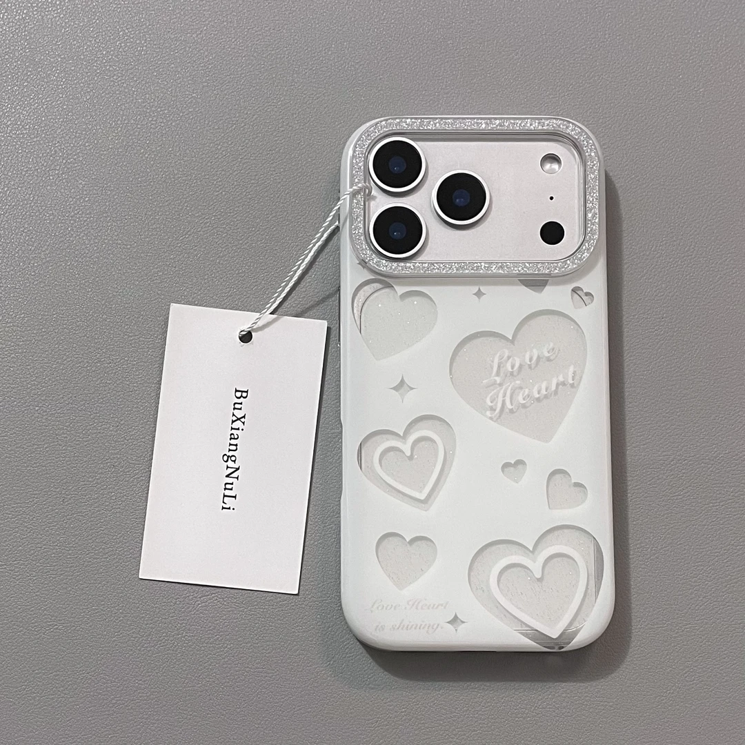 韩系ins镂空细闪英文爱心适用苹果17pro手机壳iPhone16全包15/14