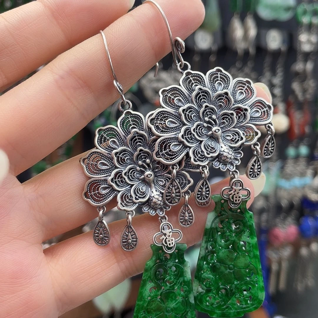 墨***浅翡翠银S925镶嵌耳饰352ghhhh