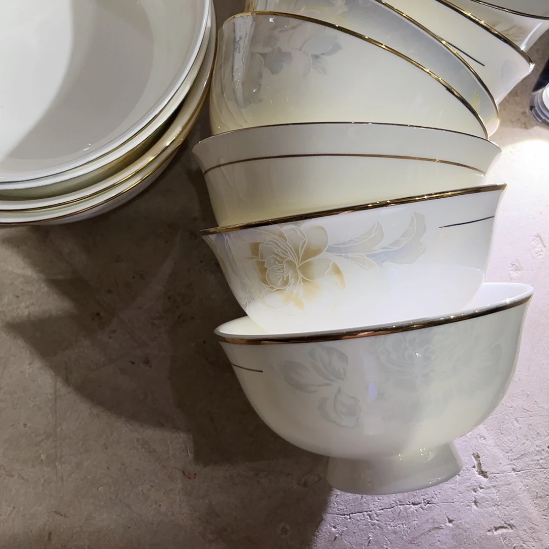 瓷片混搭碗七个微瑕4.5寸