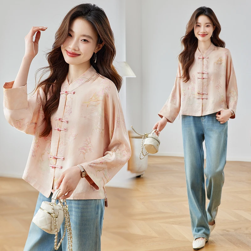 新中式风盘扣短外套女2025春季新款气质提花高级感唐装上衣