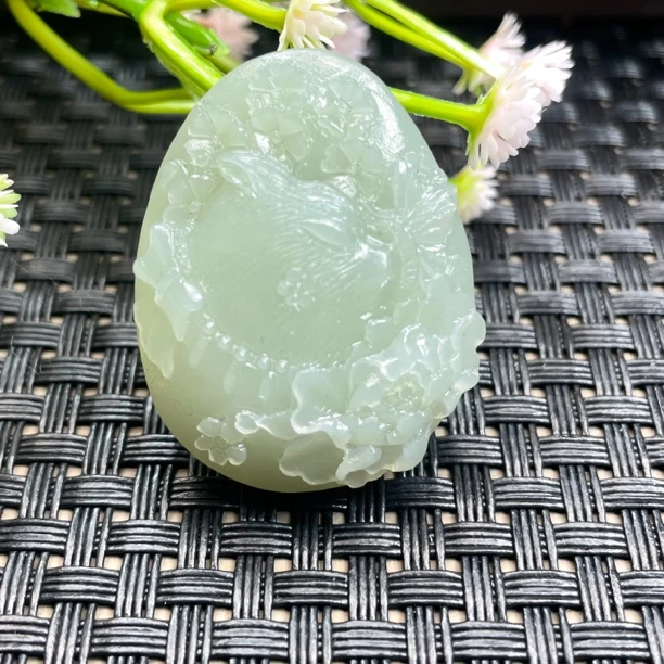 天然和田玉新疆且末蓝耄耋富贵猫咪蝴蝶挂坠颈饰