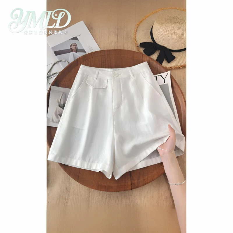 高端白色抗皱短裤女夏季薄款今年流行的爆款显瘦冰丝裤五分裤热裤