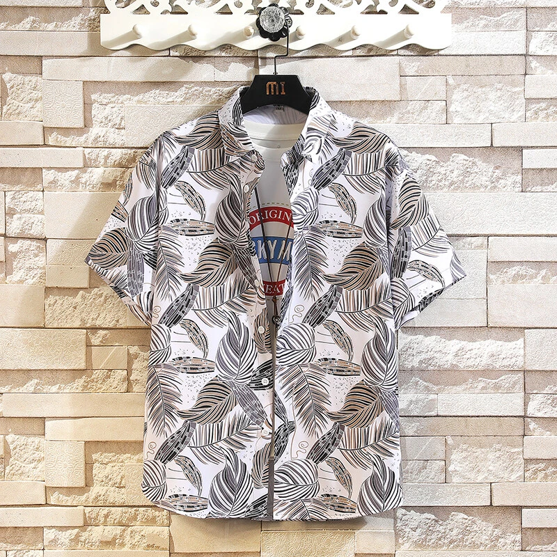 夏威夷花衬衫男短袖宽松大码痞帅沙滩胖子衬衣潮流古着男外套上衣