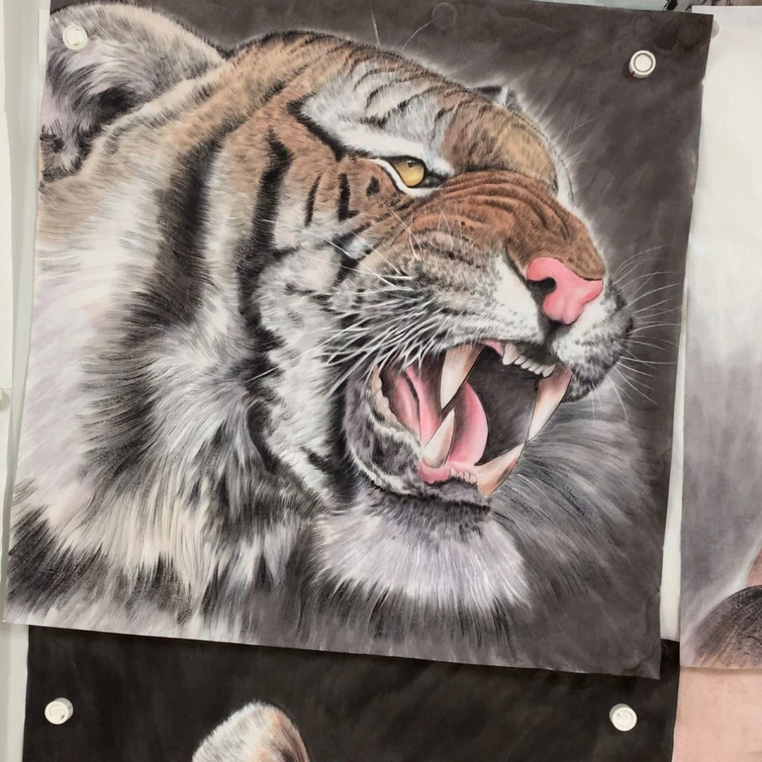 国画李*阳四尺斗方虎头