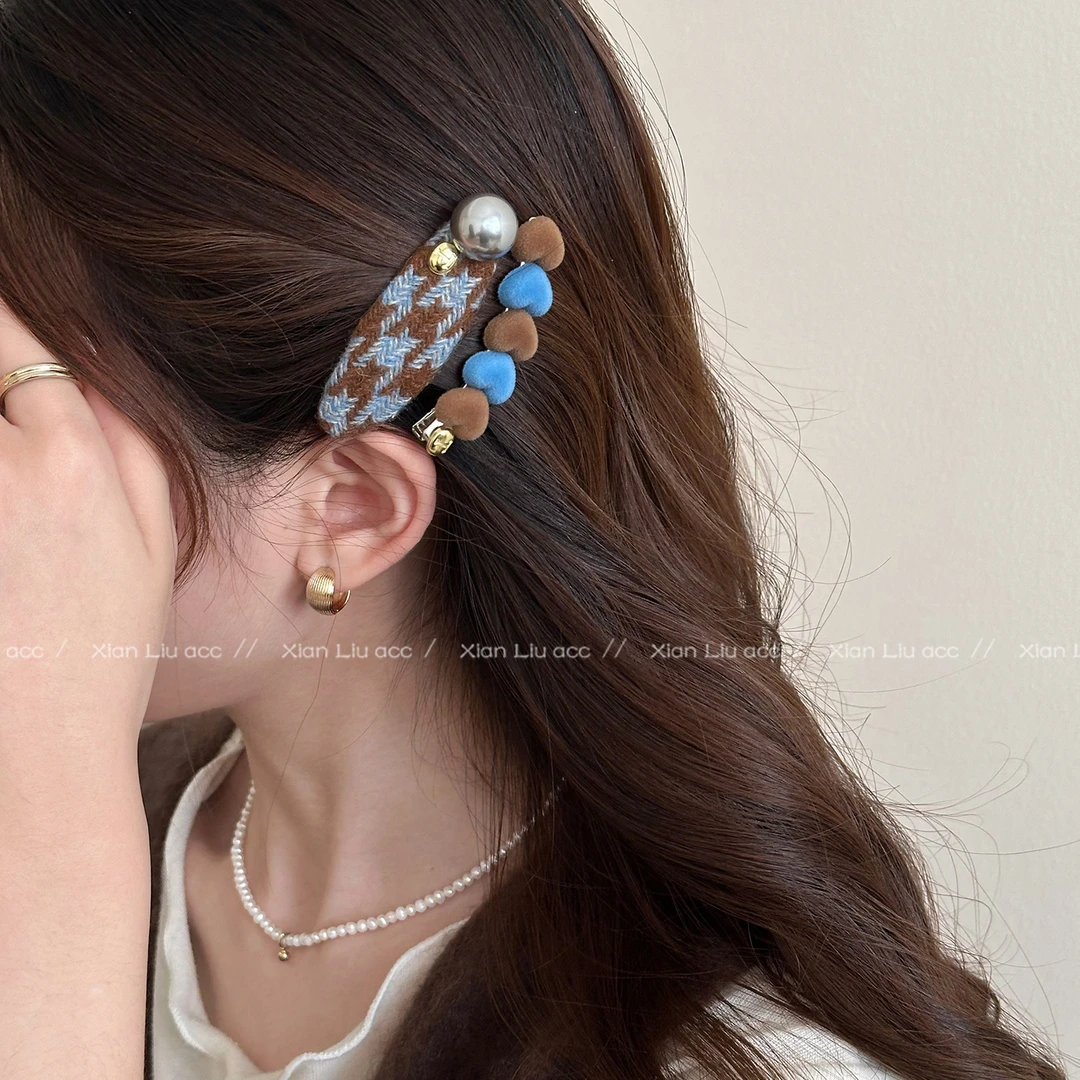 韩国高端秋冬咖蓝色鸭嘴夹发夹女2025新款前额碎发刘海夹头饰发饰