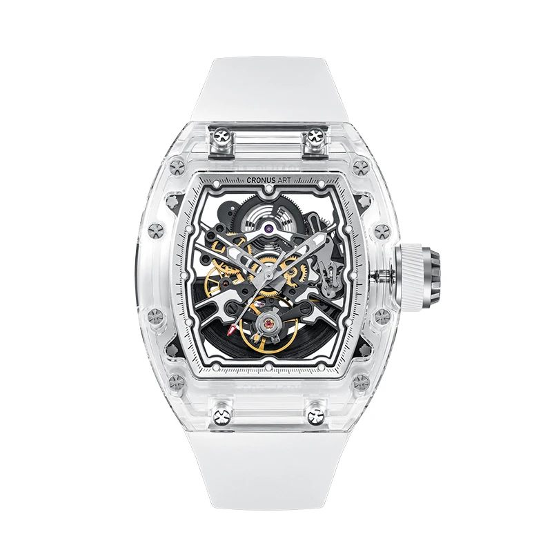 CronusArt克洛斯 极光 水晶时尚酒桶型潮流镂空机械腕表夜光指针