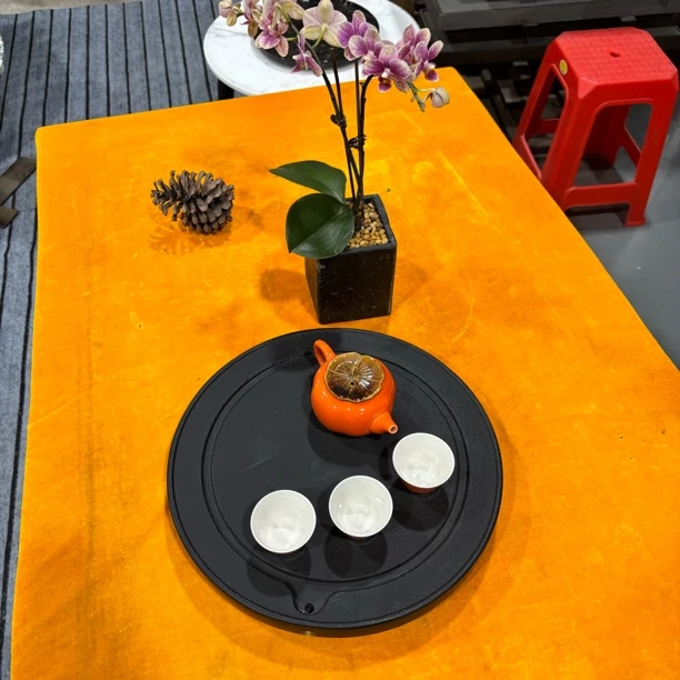 乌金石圆形干湿两用台茶拖茶盘杯托