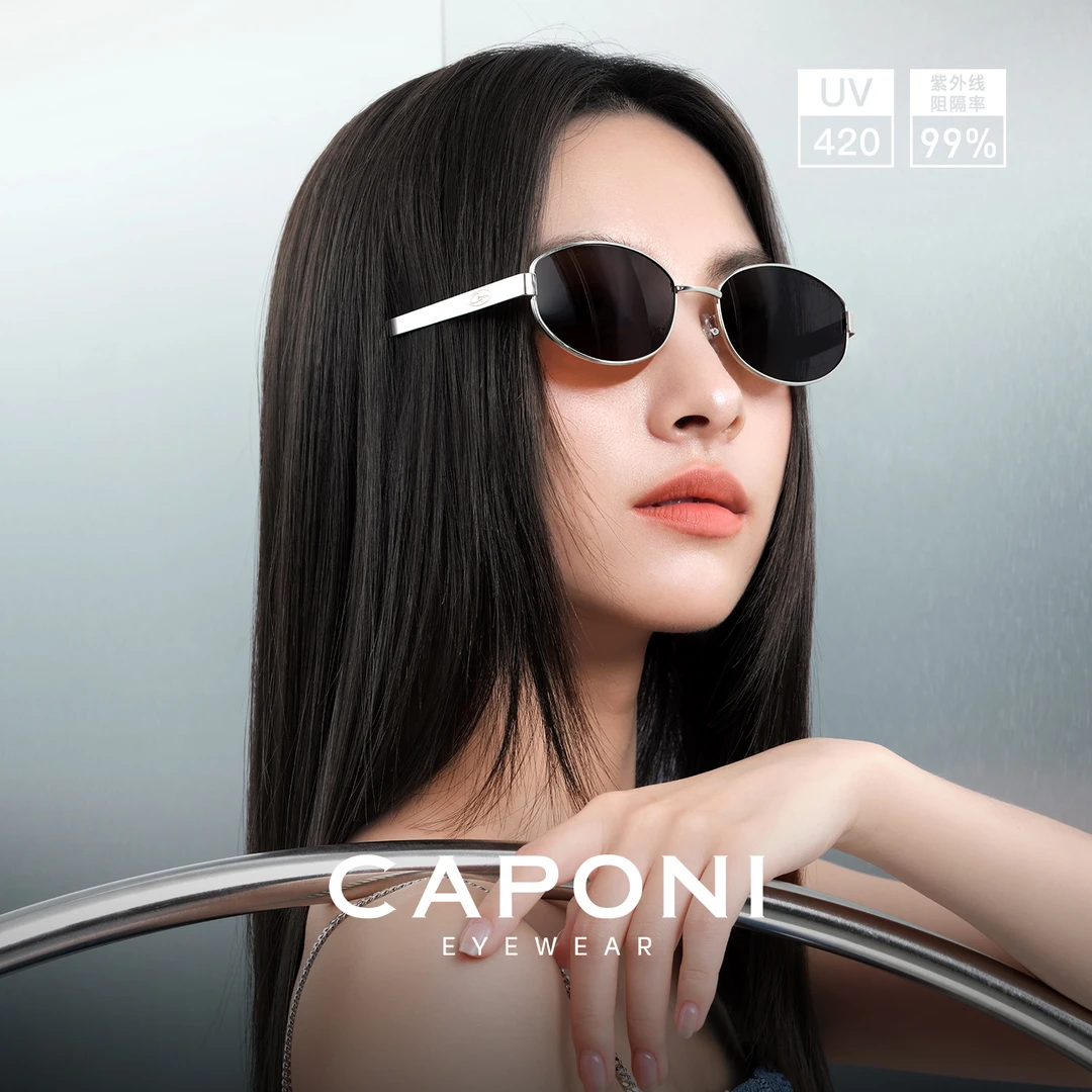 CAPONI老钱风高级复古猫眼墨镜女明星同款金属框偏光太阳镜34008