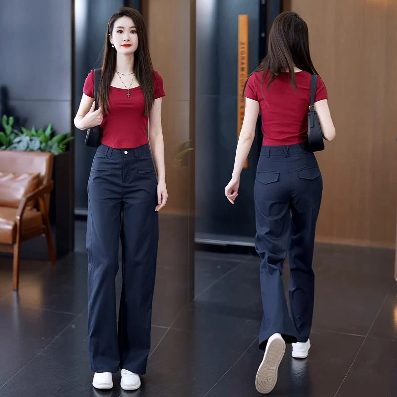 天丝窄版阔腿裤女今年夏季新款高腰显瘦休闲西装裤百搭直筒裤子