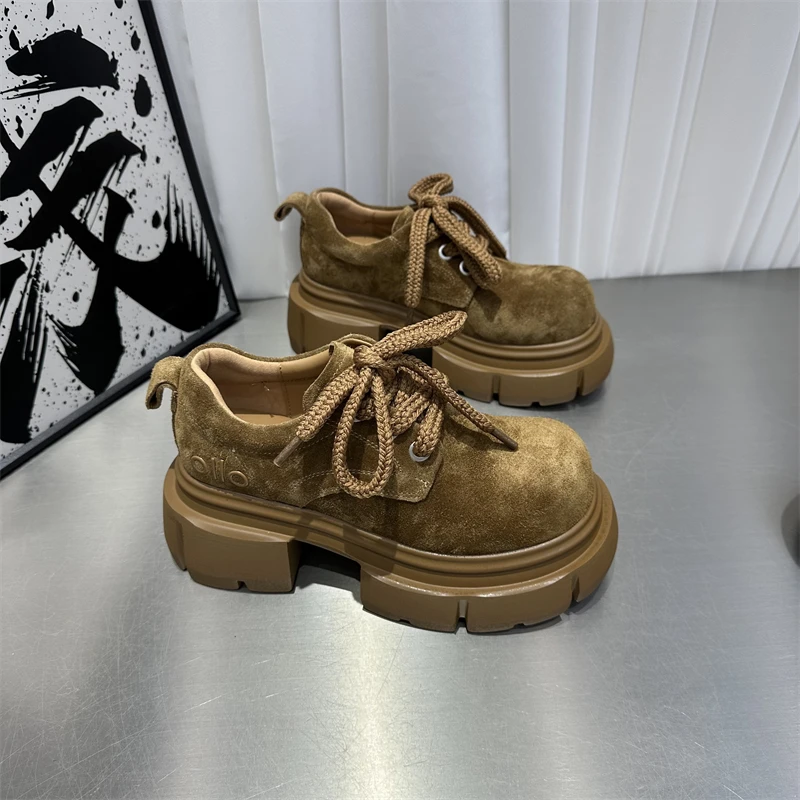 女士休闲百搭时尚复古厚底英伦风秋冬圆头系带粗跟冬季秋季ins鞋