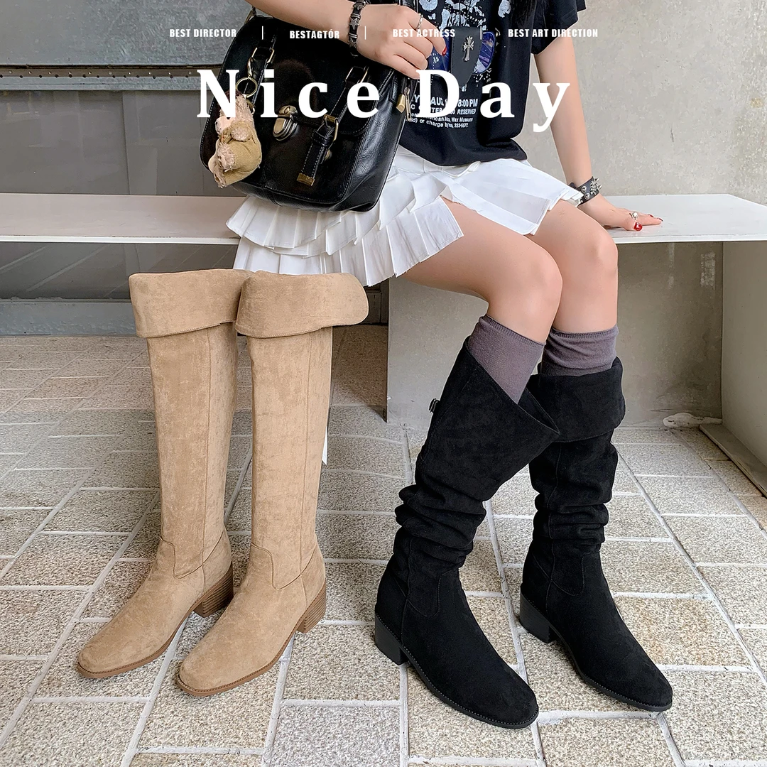 三穿胖mm粗腿过膝靴女大筒围长筒靴厚底高筒骑士靴大码长靴41到43