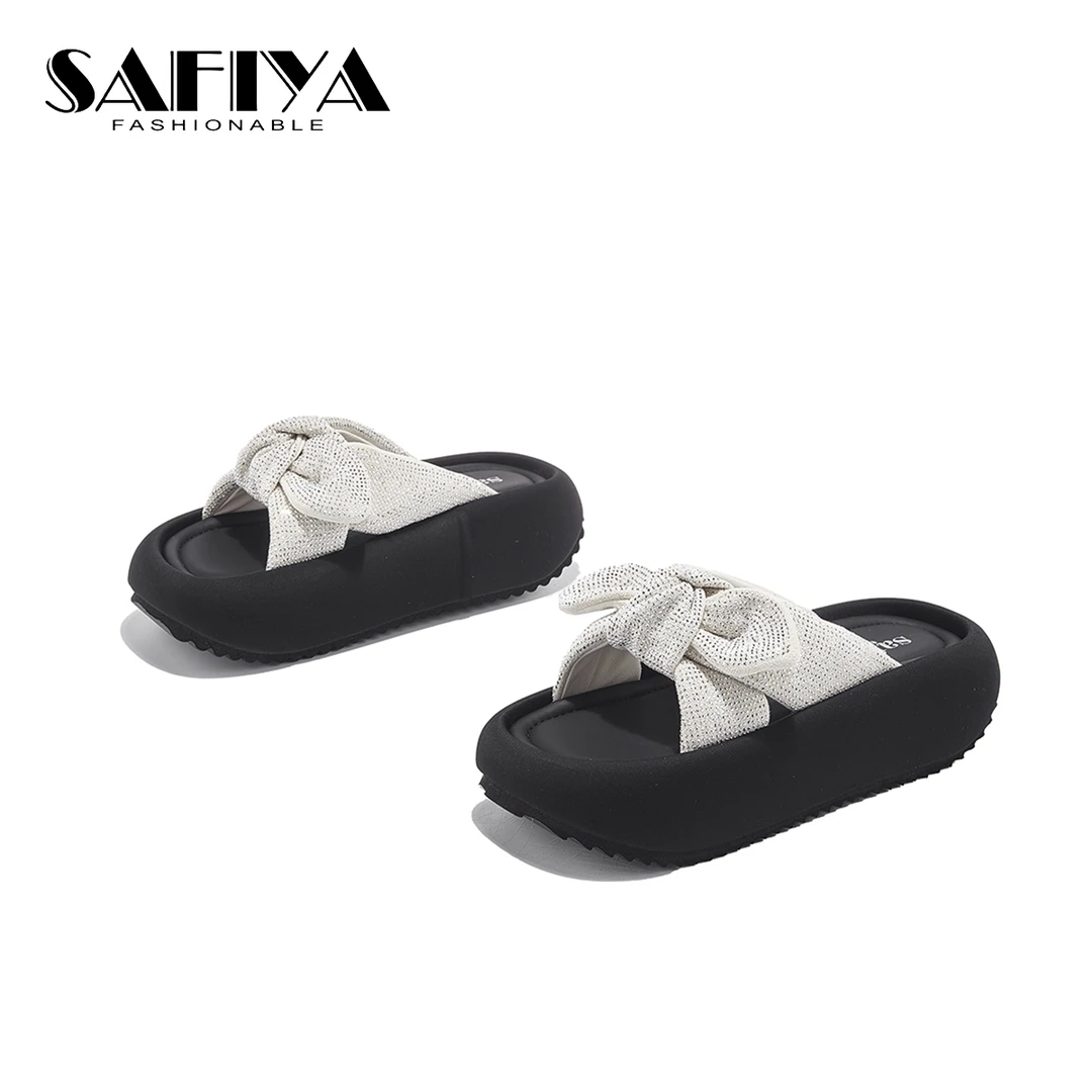 索菲娅Safiya2025夏季新款厚底蝴蝶结一字拖时尚潮流鞋SFD2110A21