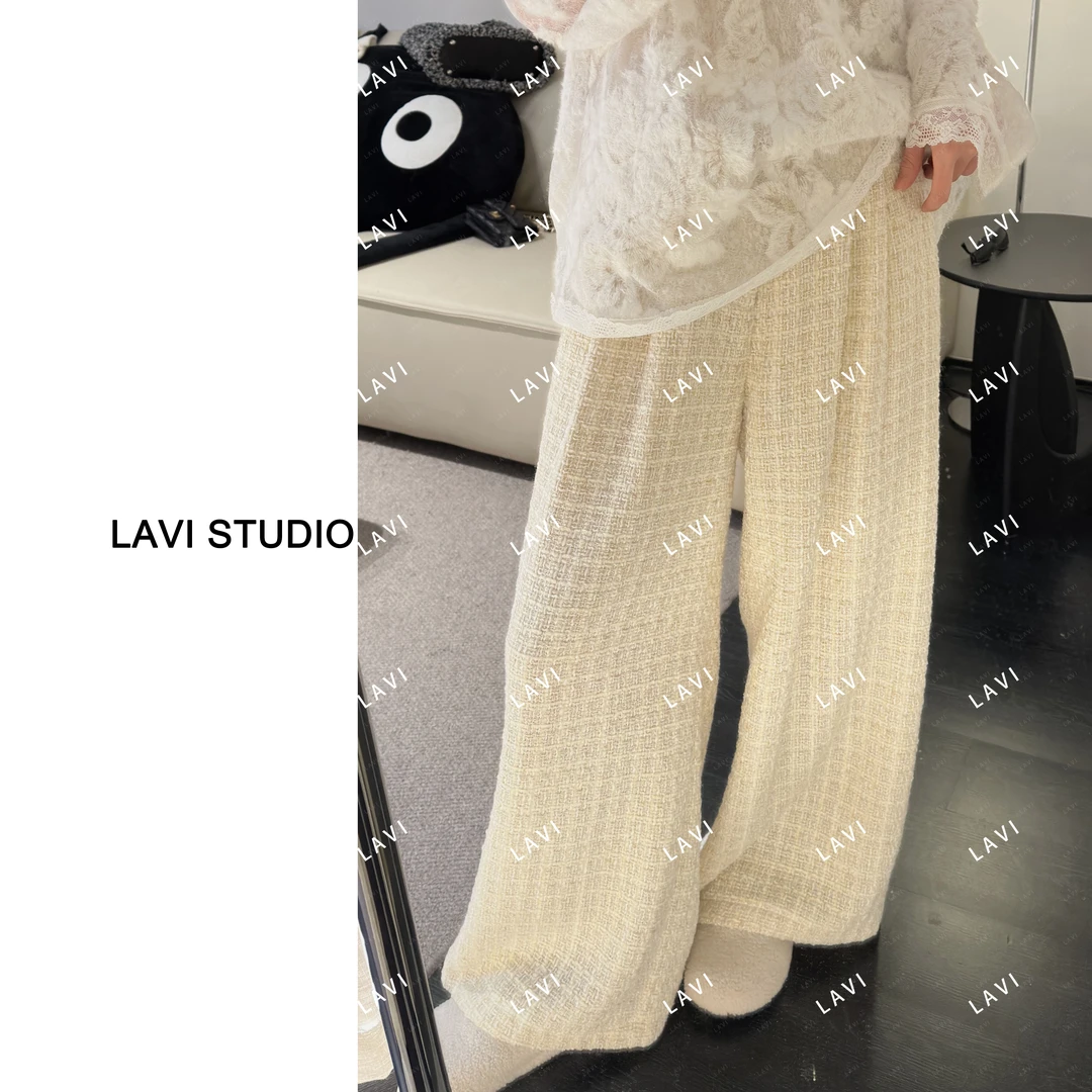 白巧恋人（易勾线不可机洗) 时尚百搭宽松重工小香风休闲裤LW2953