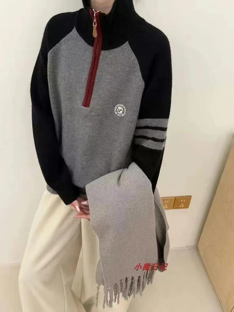 柚见➕半高领拉链款拼色毛衣