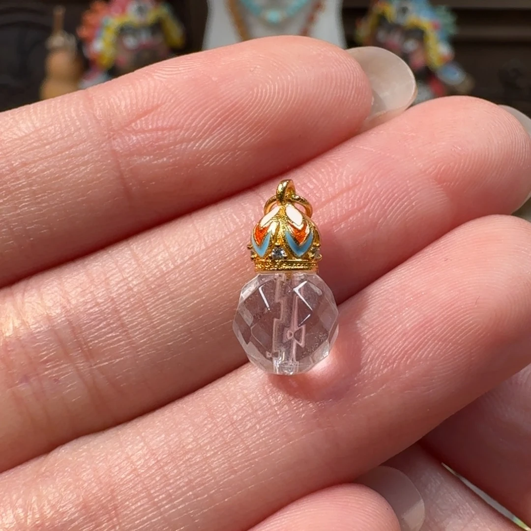 银S925镶嵌水晶珠宝半成品烧蓝花瓣葫芦